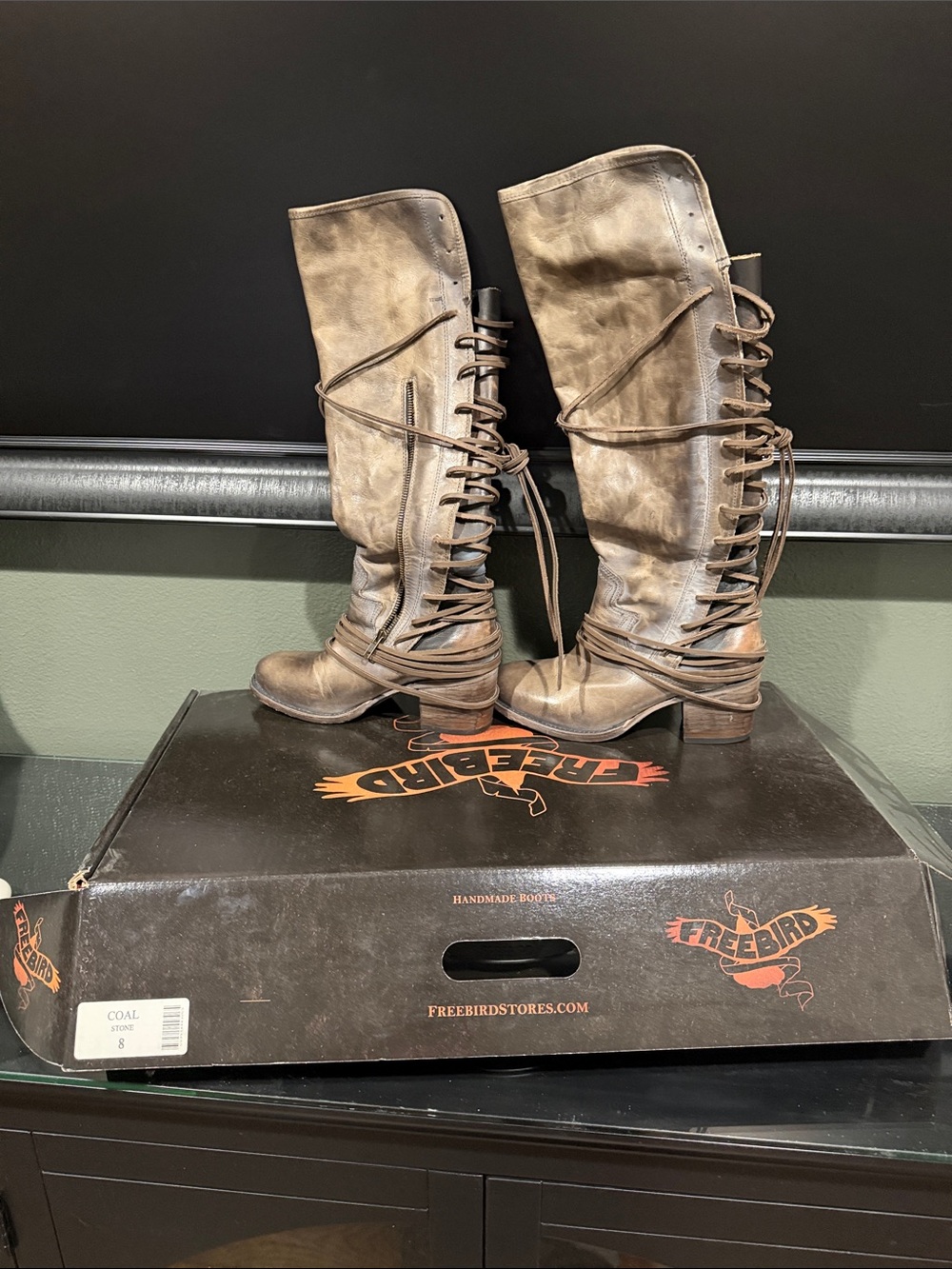 Freebird by Steven Distressed Coal Lace-Up Knee-High Boots